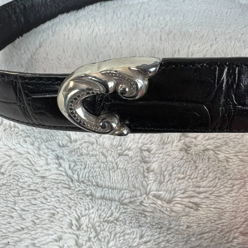 Brighton Western Belt Womens Medium Black Leather Alligator Embossed‎ Silver M
